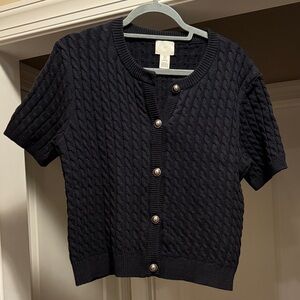 Navy Short Sleeve Cable Knit Cardigan